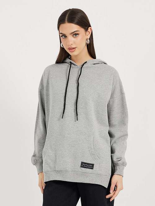 women solid hooded long sleeves sweatshirt - 21643701 -  Standard Image - 0