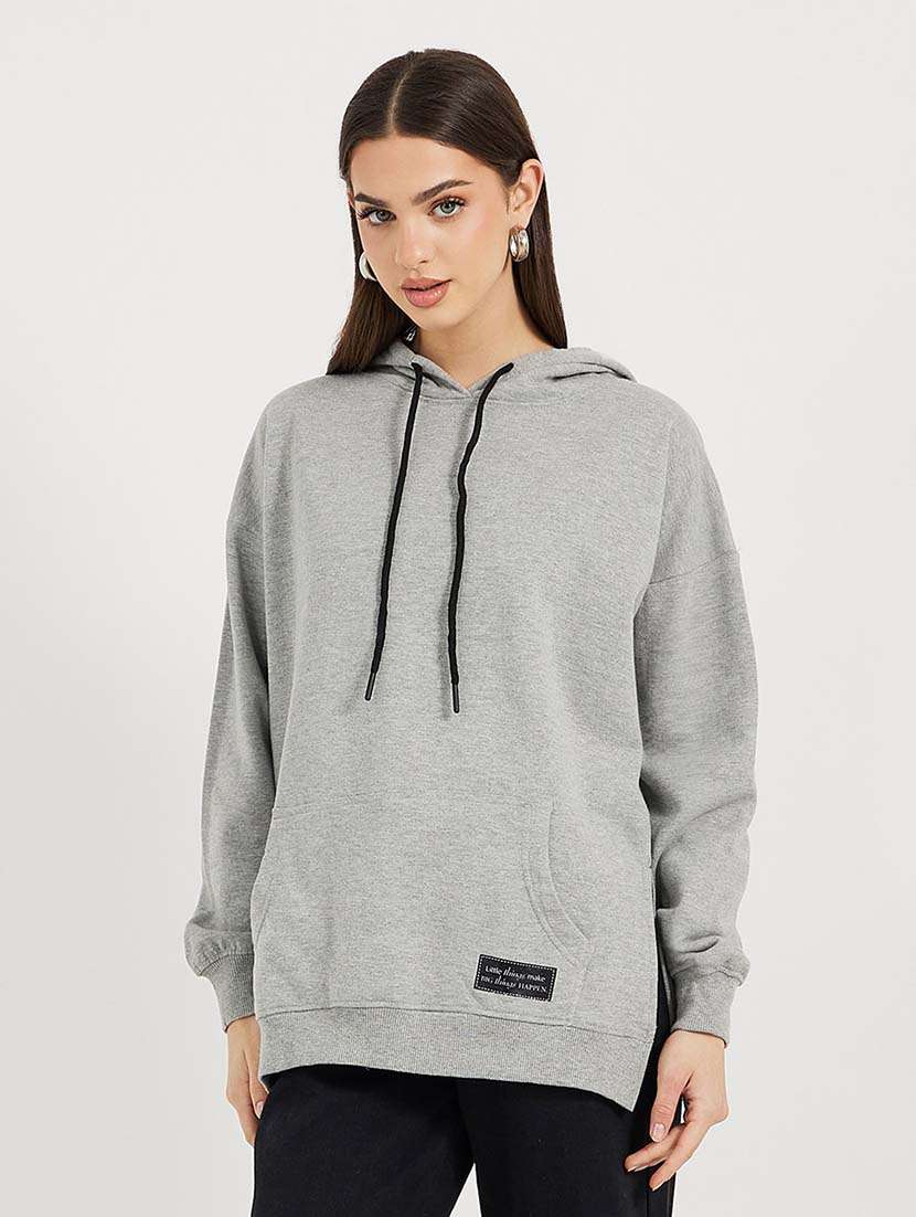 women solid hooded long sleeves sweatshirt - 21643701 -  Zoom Image - 0