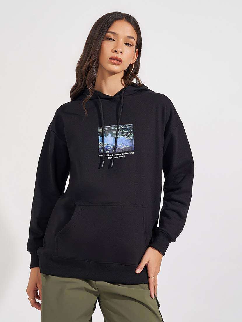 women printed hooded long sleeves sweatshirt