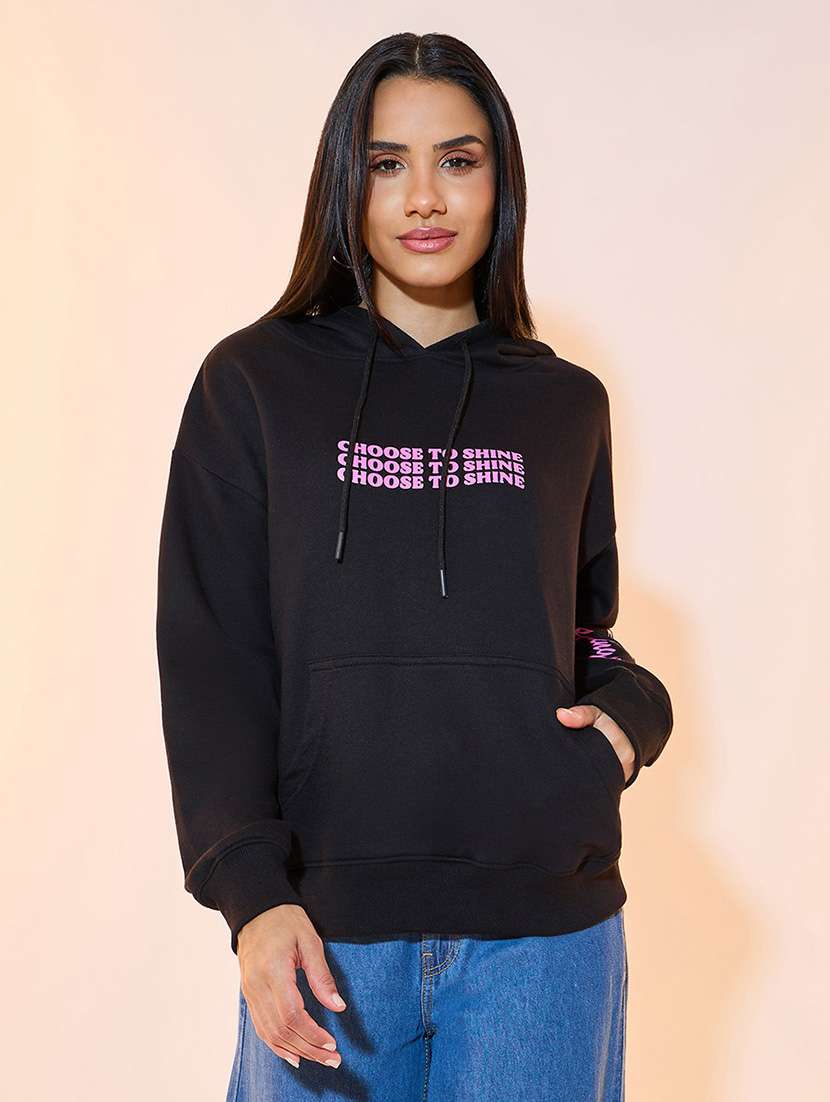 women printed hooded long sleeves sweatshirt