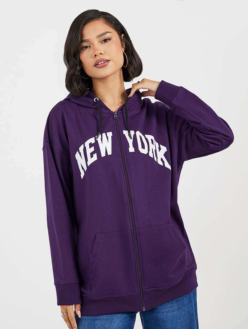 purple cotton front print sweatshirt - 21643722 -  Zoom Image - 0