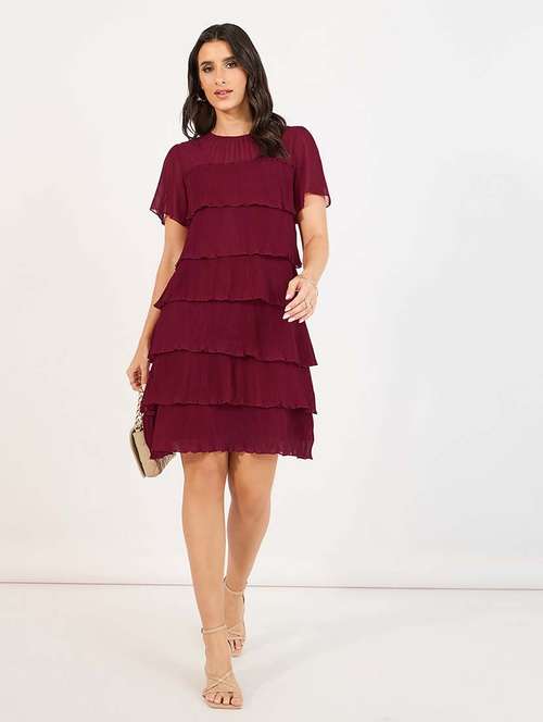 women maroon solid round neck layered dress - 21643756 -  Standard Image - 0