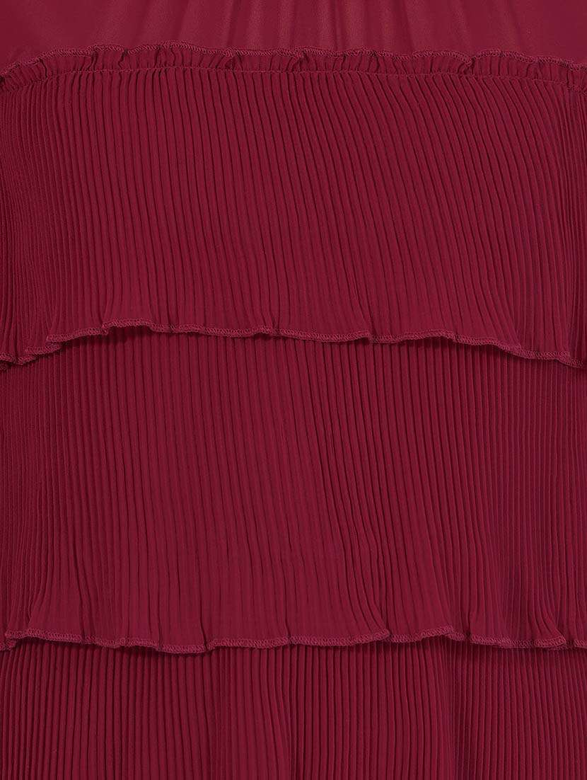 women maroon solid round neck layered dress - 21643756 -  Standard Image - 5
