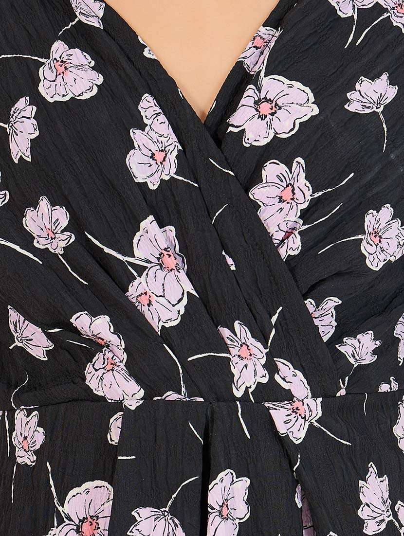 women black florals puff sleeve asymmetric dress - 21643760 -  Standard Image - 5