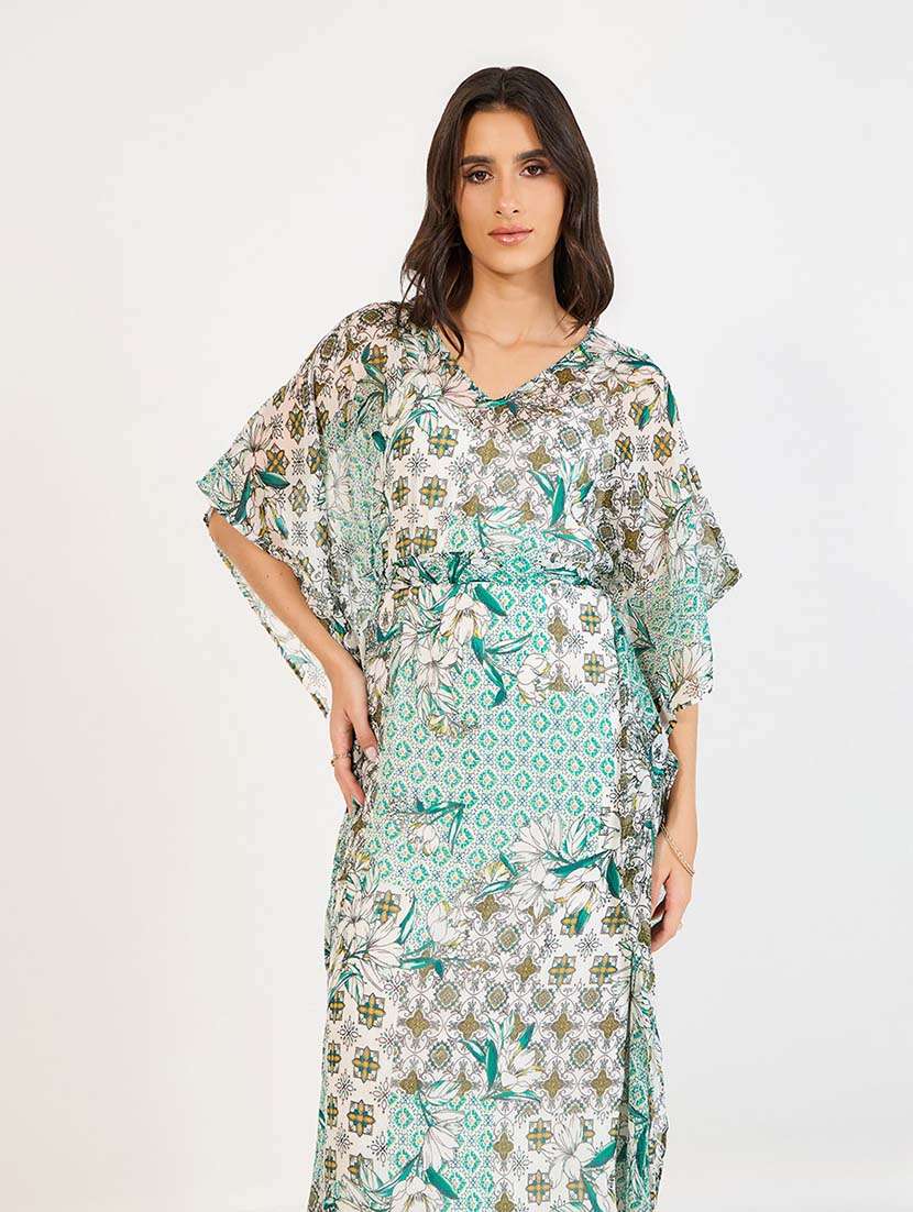 women printed v neck kimono sleeve a-line dress - 21643762 -  Standard Image - 3