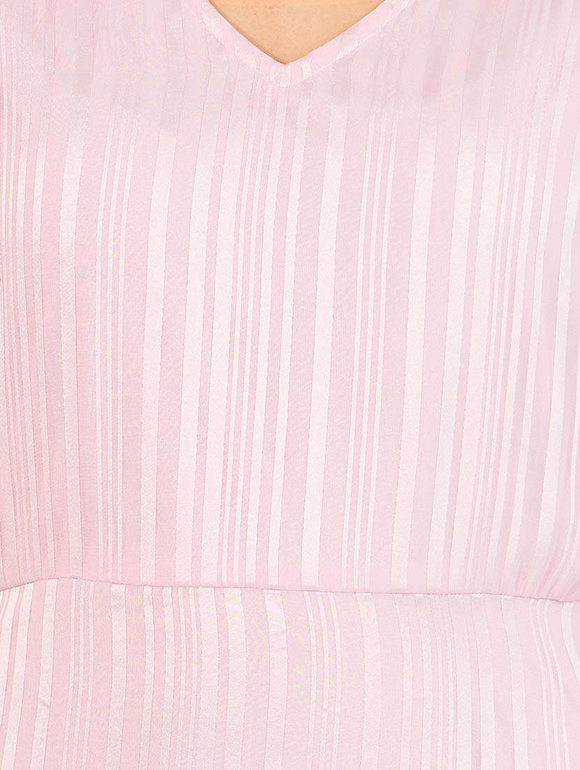 women pink stripes v neck a-line dress - 21643763 -  Standard Image - 5