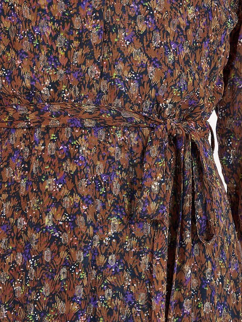 women brown floral long sleeve wrap dress - 21643764 - Standard Image - 5