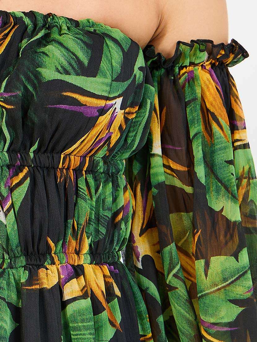 women black printed off shoulder neck a-line dress - 21643768 -  Standard Image - 5