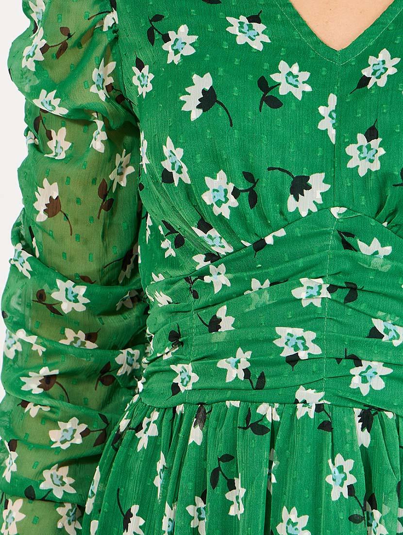 women green florals long sleeve fit & flare dress - 21643772 - Standard Image - 5
