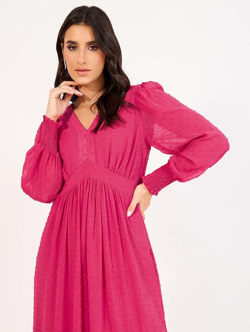 women pink solid long sleeve tiered dress - 21643773 - Standard Image - 3