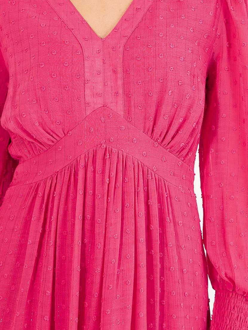 women pink solid long sleeve tiered dress - 21643773 - Standard Image - 5