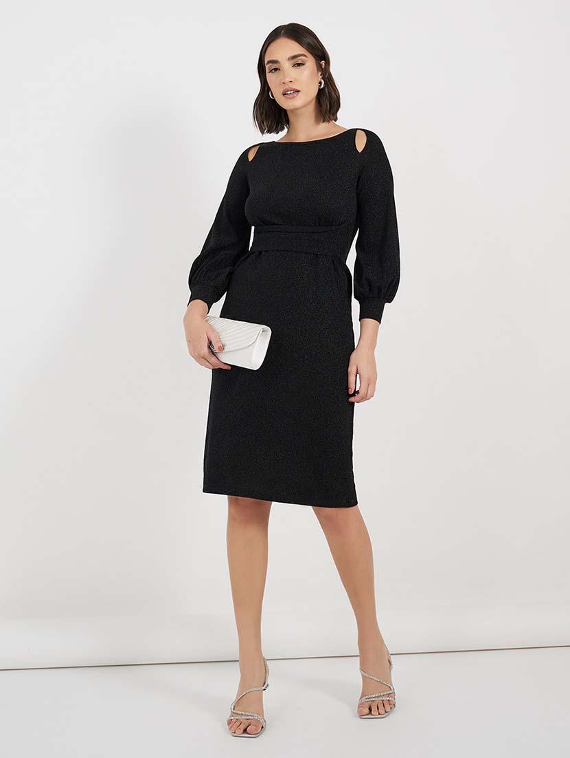 women black solid long sleeve bodycon dress - 21643776 -  Zoom Image - 0