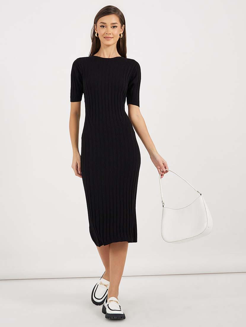 women black solid short sleeve sheath dress - 21643778 -  Zoom Image - 0
