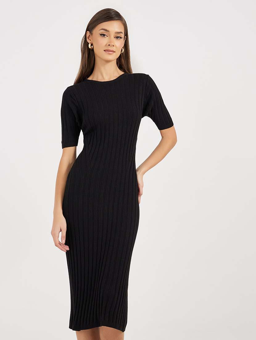women black solid short sleeve sheath dress - 21643778 - Standard Image - 3