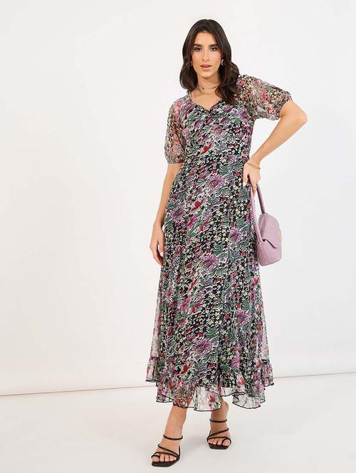 women printed puff sleeves dress - 21643786 - Standard Image - 0