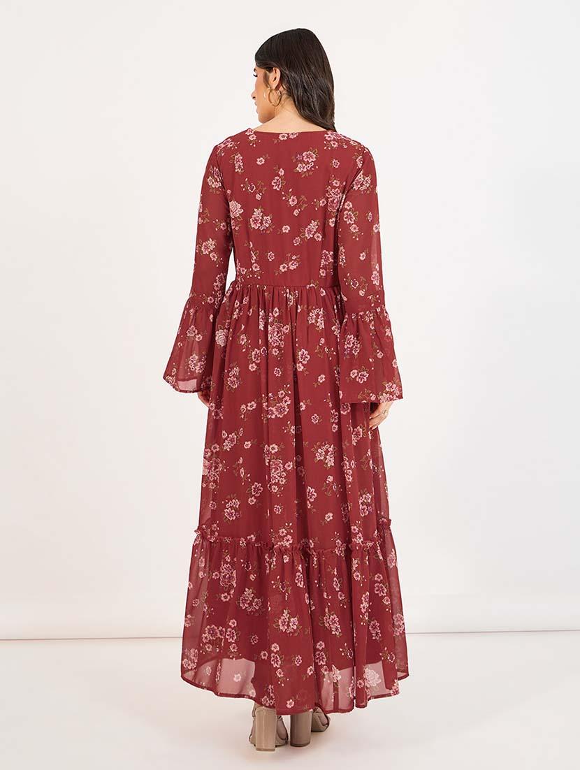 women printed bell sleeves tiered dress - 21643797 - Standard Image - 3