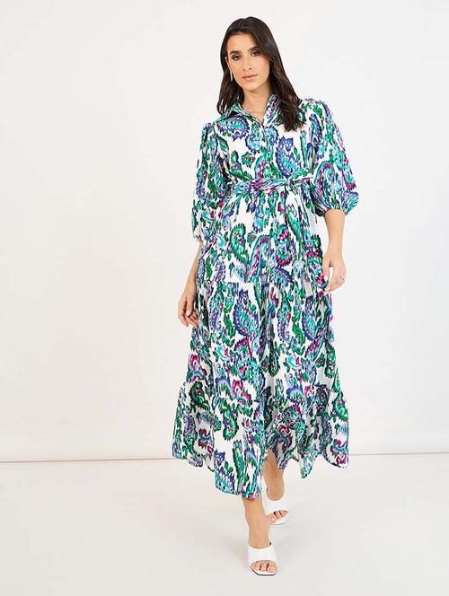 women printed puff sleeves tiered dress - 21643799 -  Standard Image - 0