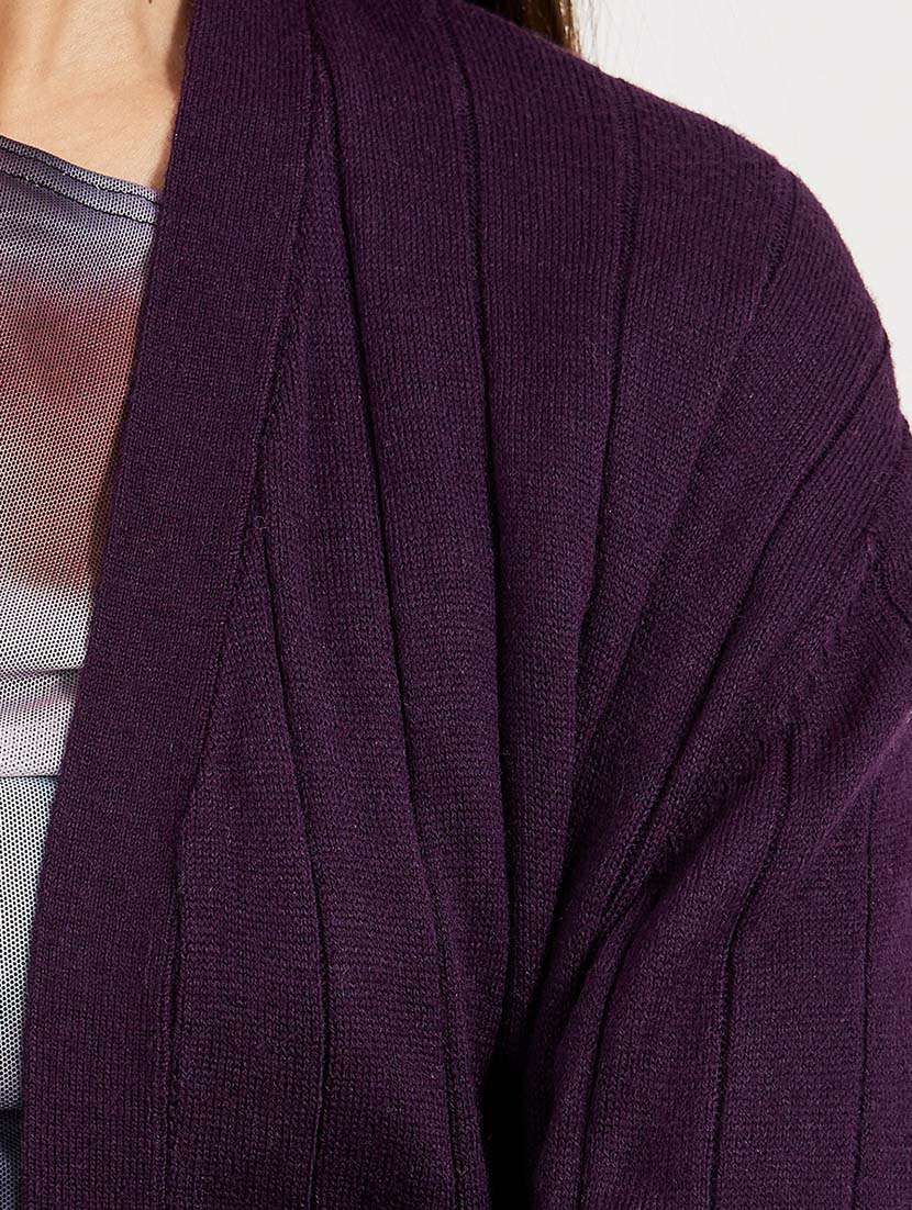 women solid long sleeves long shrug - 21643802 - Standard Image - 3