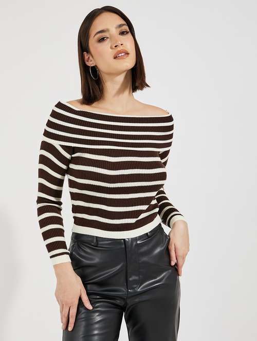 women striped off shoulder pullover - 21643814 -  Standard Image - 0
