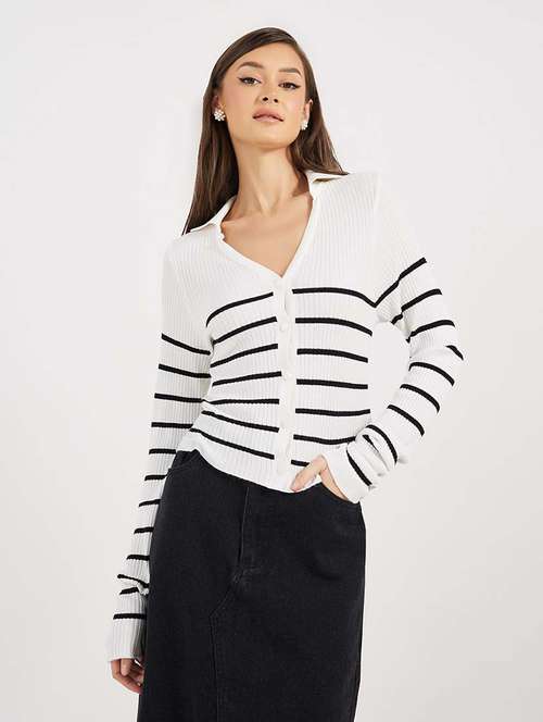 women striped long sleeves cardigan - 21643820 -  Standard Image - 0