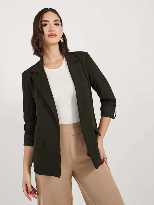 women solid long sleeves casual blazer - 21643823 -  Standard Image - 0