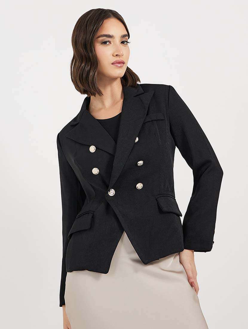 women solid long sleeves double breasted blazer - 21643825 -  Zoom Image - 0