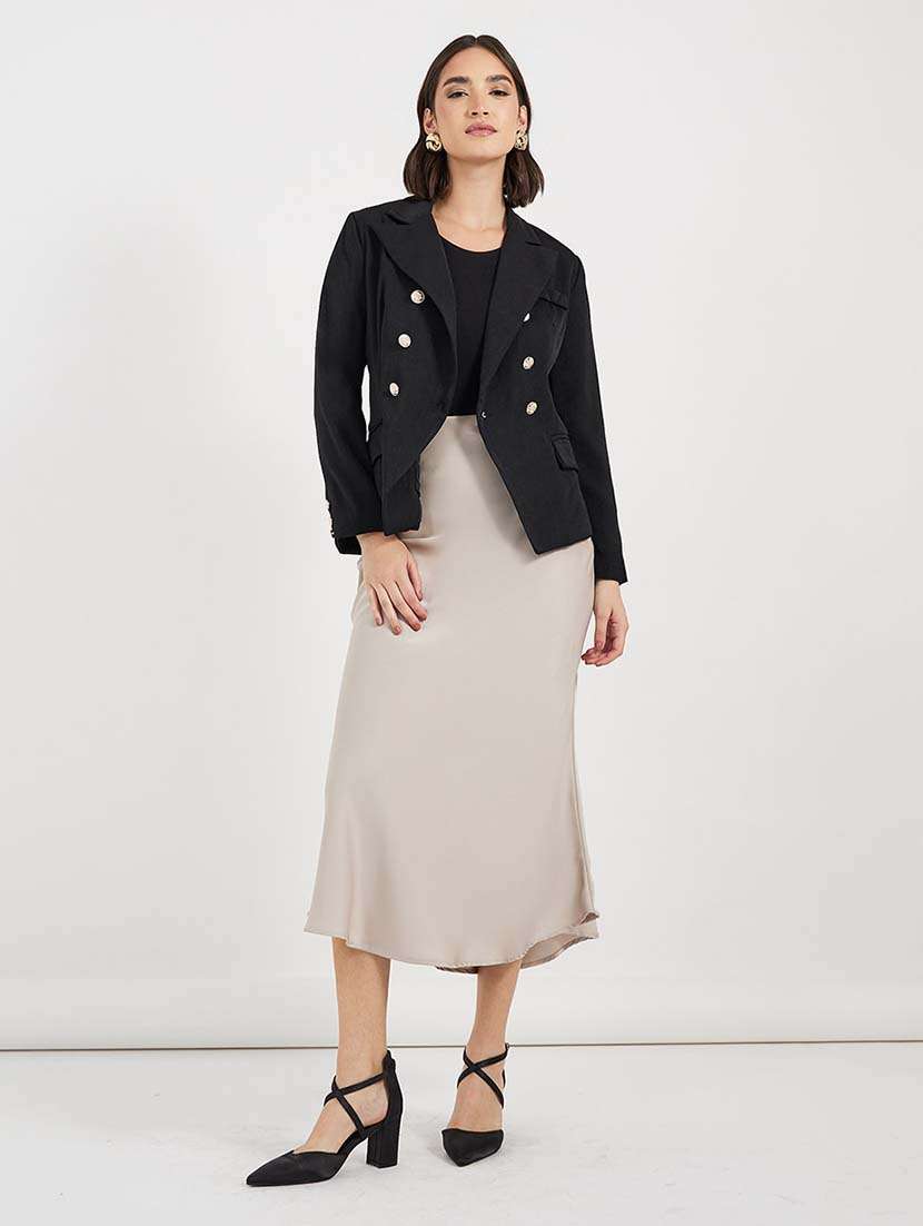 women solid long sleeves double breasted blazer - 21643825 -  Standard Image - 3