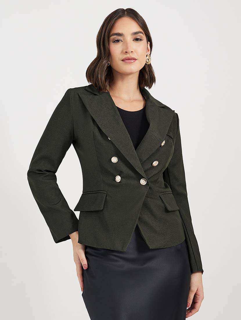 women solid long sleeves double breasted blazer - 21643826 -  Zoom Image - 0