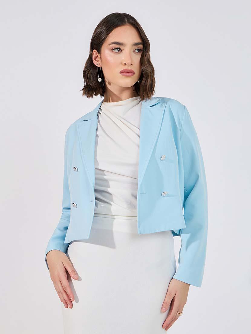 women solid long sleeves double breasted blazer - 21643827 - Zoom Image - 0