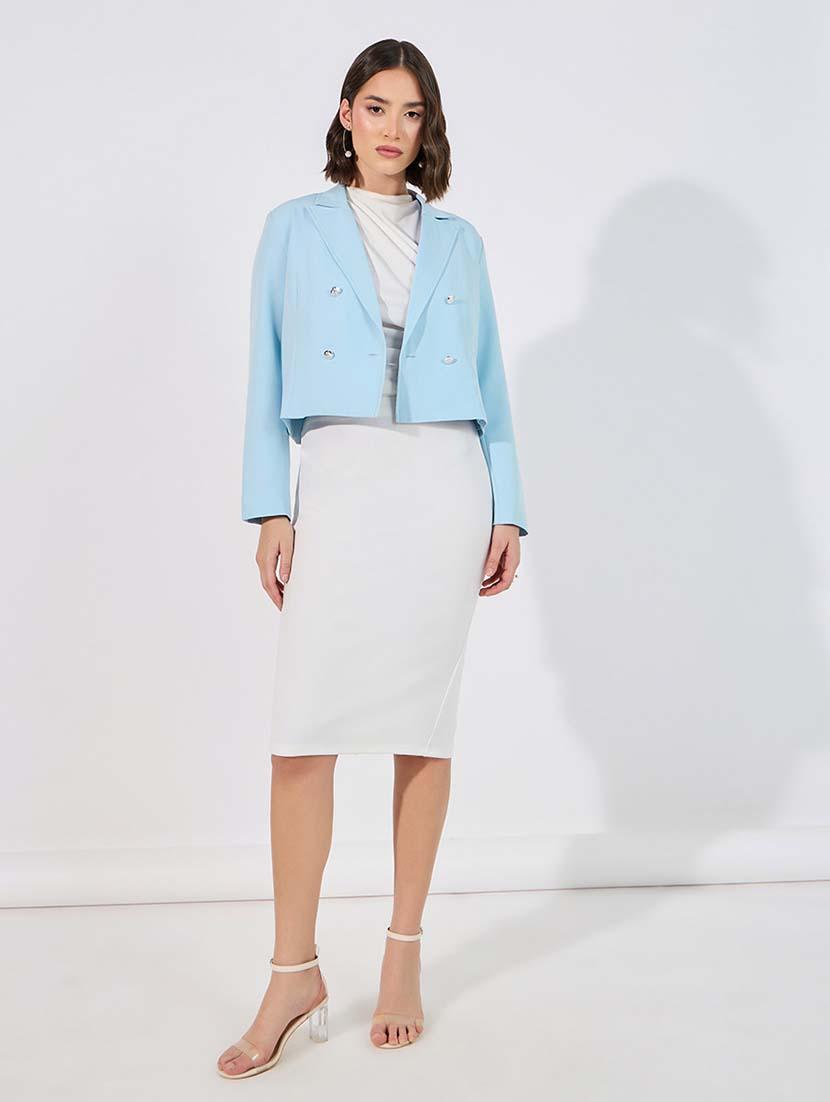 women solid long sleeves double breasted blazer - 21643827 - Standard Image - 3