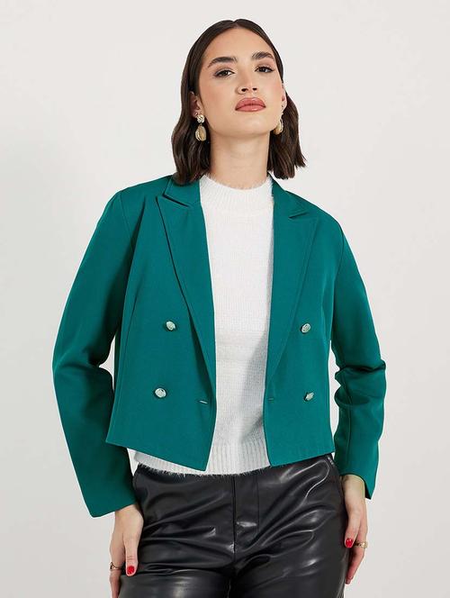 women solid long sleeves double breasted blazer - 21643828 - Standard Image - 0