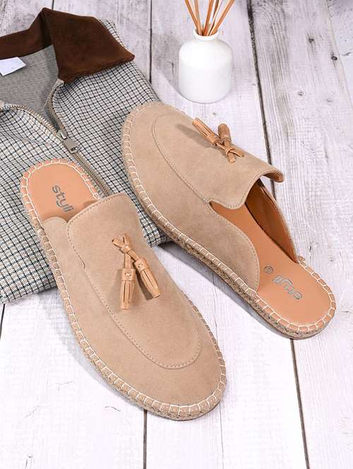 men solid beige slip on mule - 21643832 -  Standard Image - 0