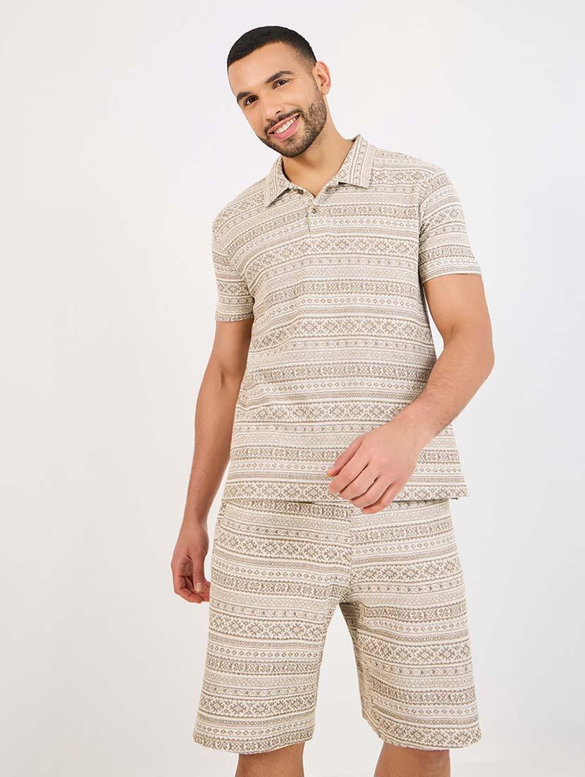 men polo neck printed t-shirt & shorts co-ord set - 21643839 - Standard Image - 3