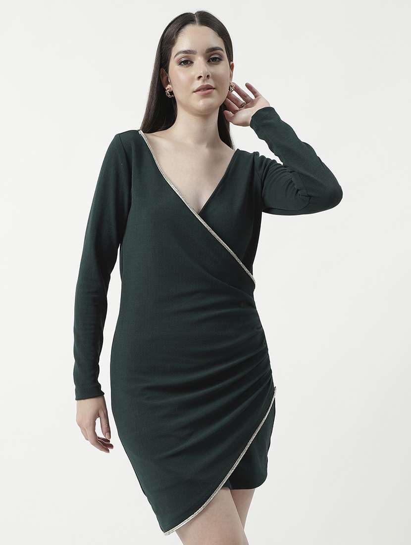 women solid asymmetric bodycon dress