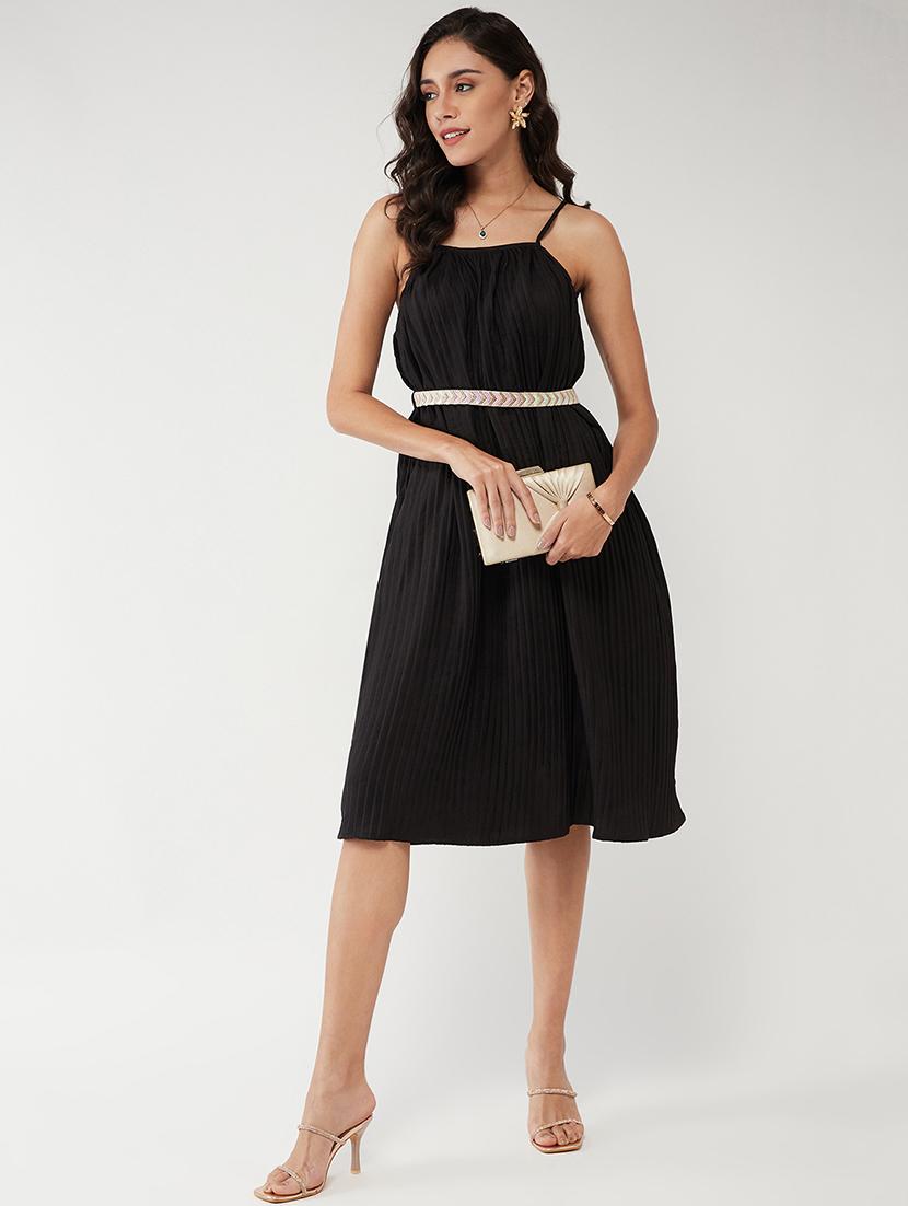 women solid shoulder strap a-line dress - 21643997 - Zoom Image - 0