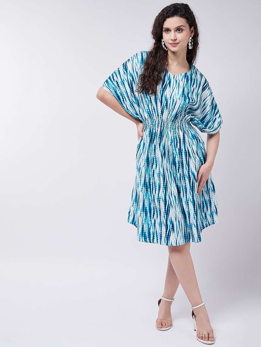 women tie & dyed batwing sleeves fit & flare dress