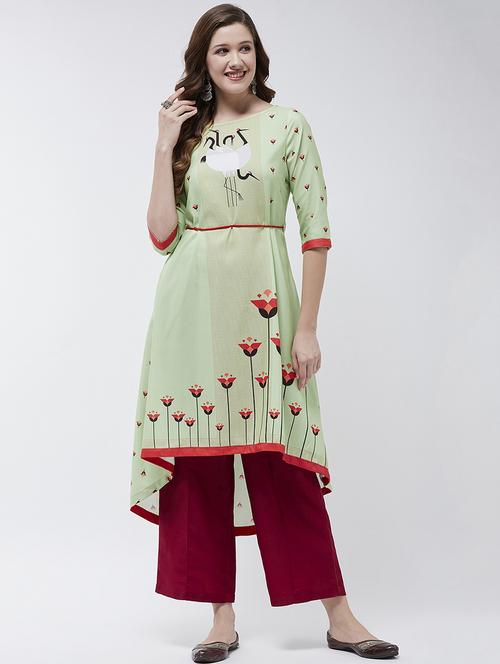 women printed three quarter sleeve a-line kurta - 21644031 - Standard Image - 0
