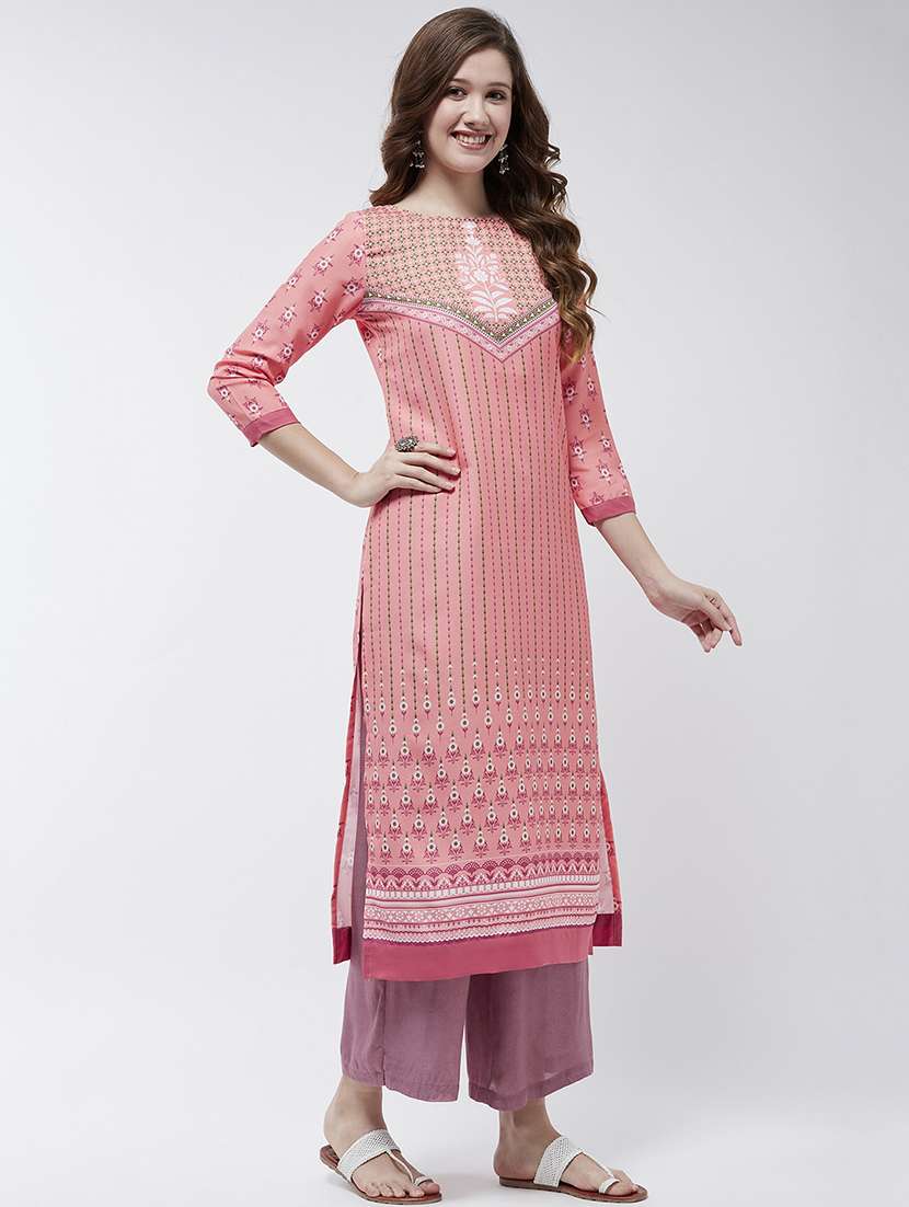 women printed round neck straight kurta - 21644042 -  Standard Image - 3