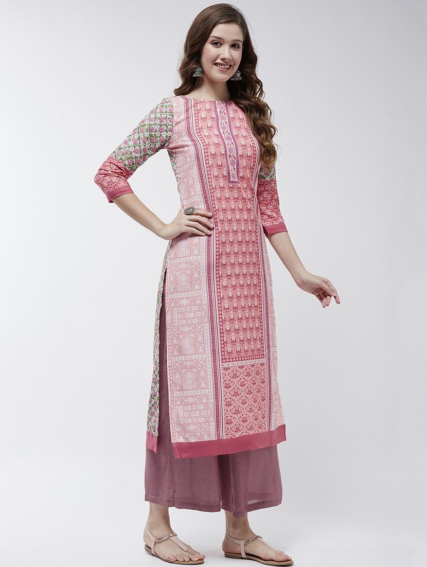 women printed round neck straight kurta - 21644045 - Standard Image - 3