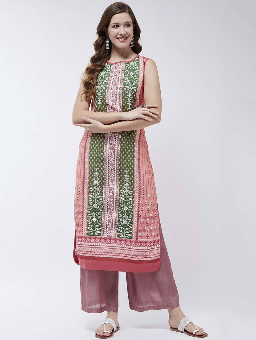 women printed round neck straight kurta