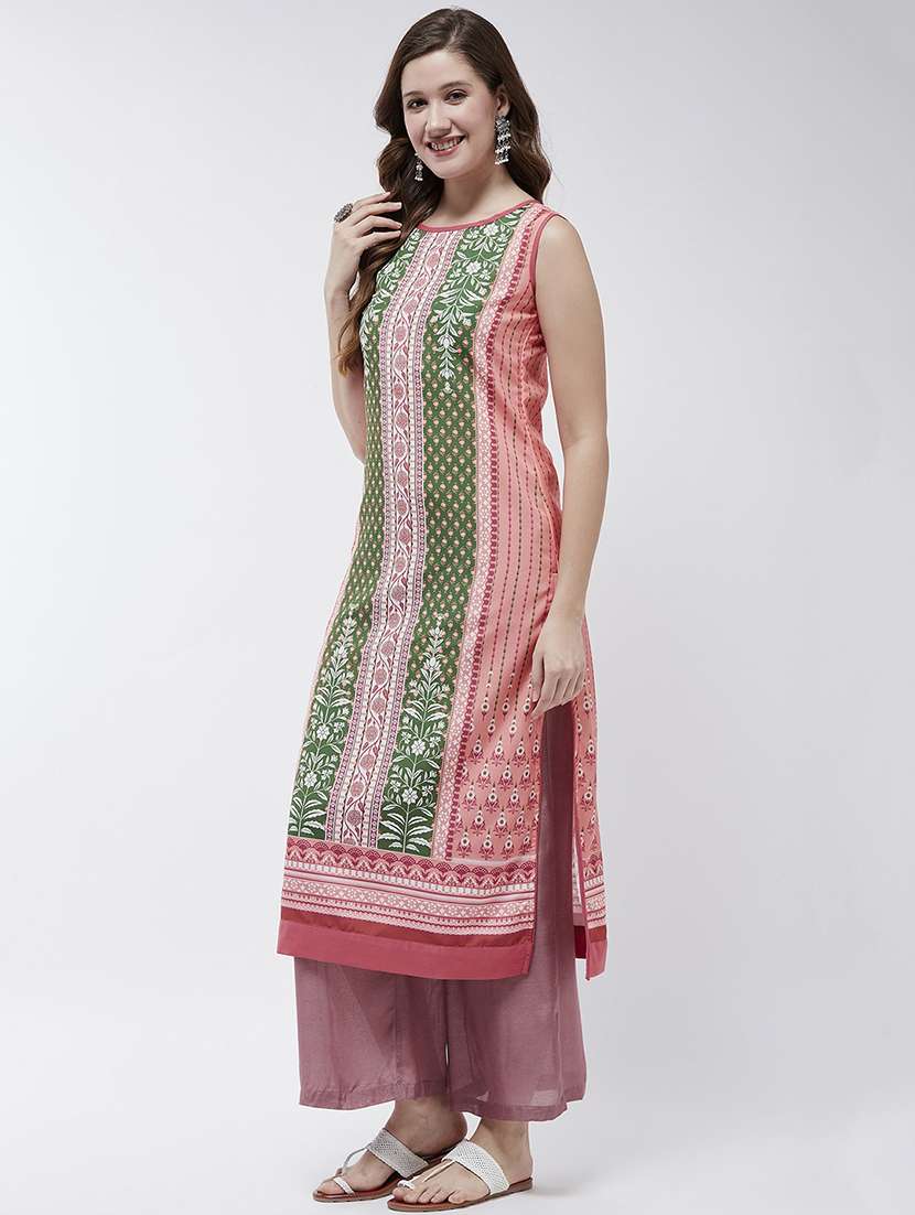 women printed round neck straight kurta - 21644047 - Standard Image - 3