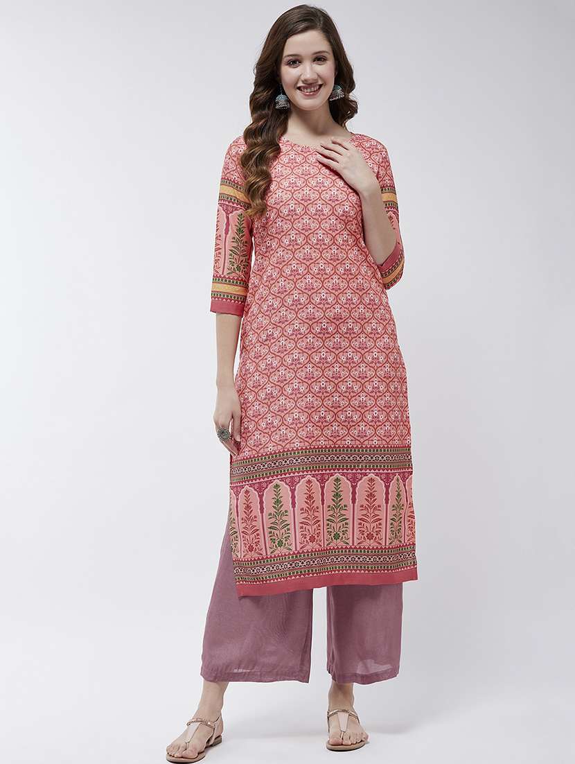 women printed round neck straight kurta