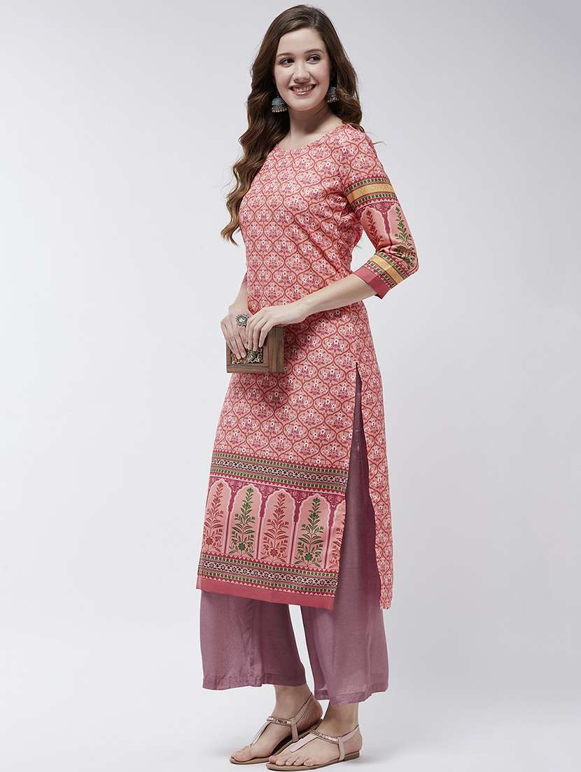 women printed round neck straight kurta - 21644049 - Standard Image - 3