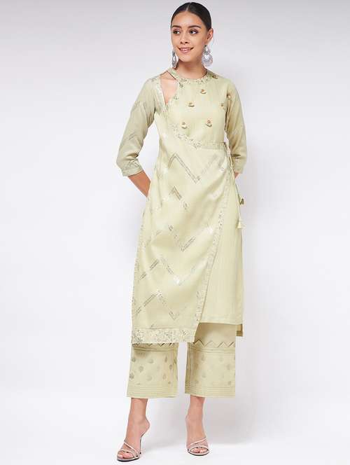 women neo mint asymmetric neck angrakha kurta - 21644050 -  Standard Image - 0