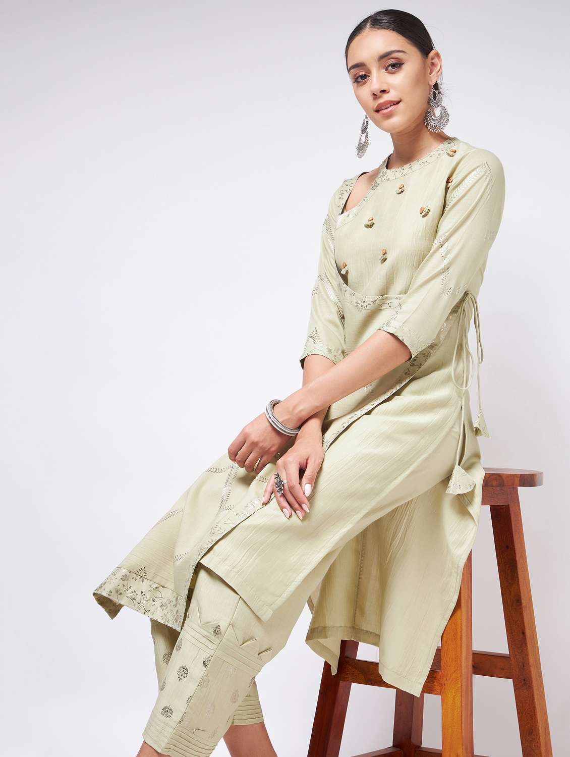 women neo mint asymmetric neck angrakha kurta - 21644050 - Standard Image - 5