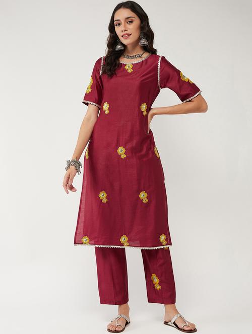 women embroidered round neck straight kurta - 21644056 - Standard Image - 0