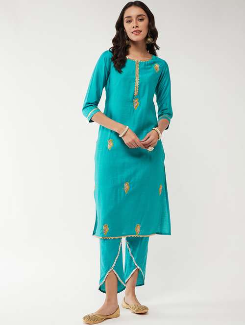 women embroidered round neck kurta pant set - 21644061 -  Standard Image - 0