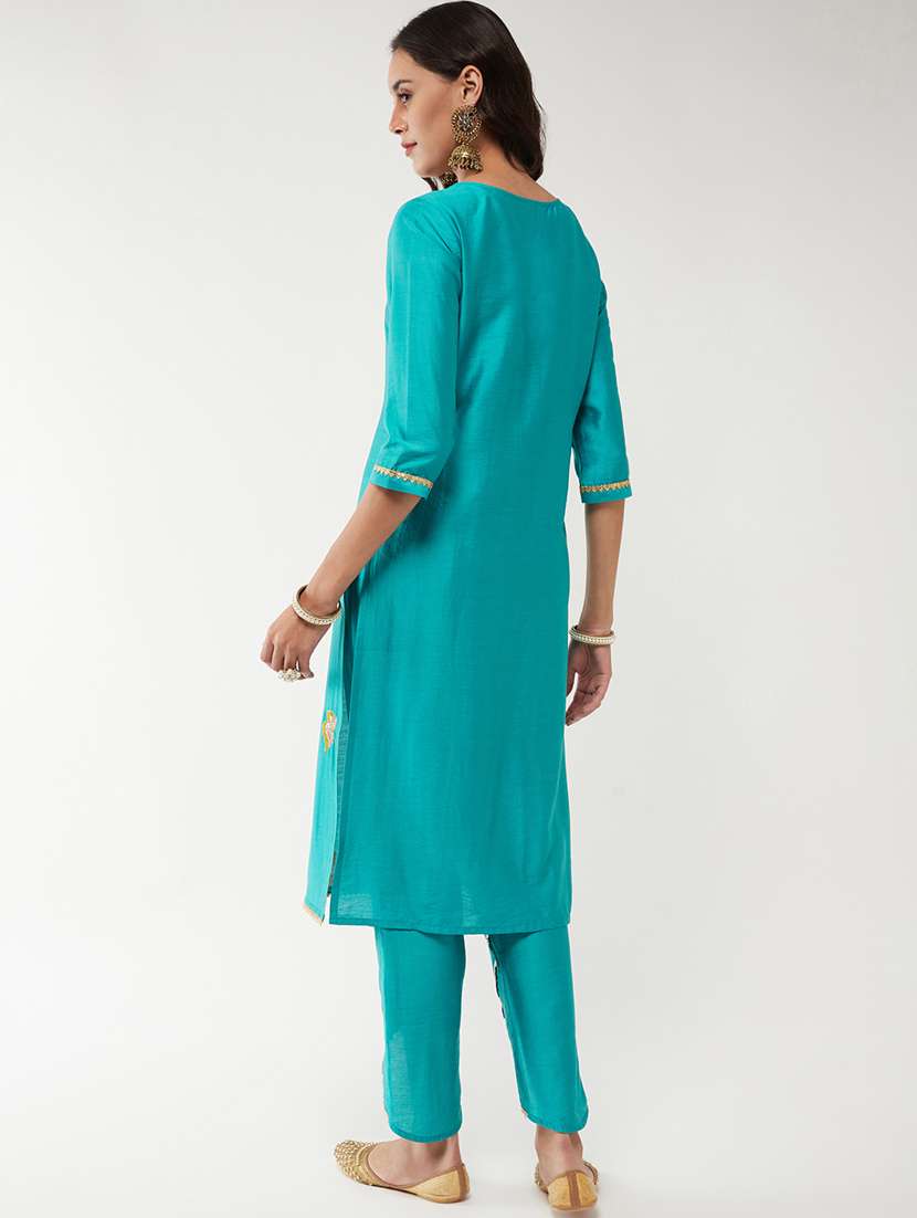 women embroidered round neck kurta pant set - 21644061 - Standard Image - 3