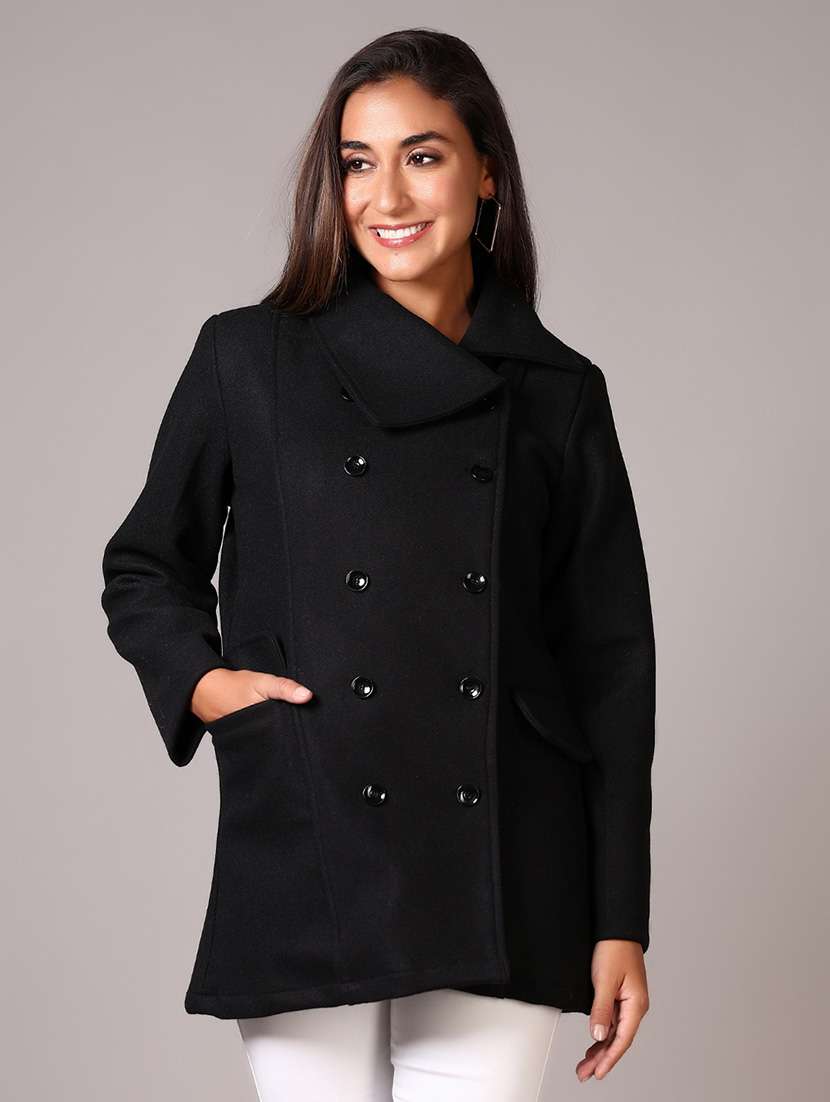 women solid double-breasted overcoat - 21644079 -  Zoom Image - 0