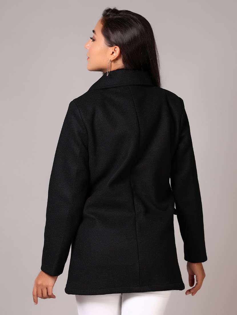 women solid double-breasted overcoat - 21644079 -  Standard Image - 3